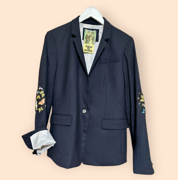 Resurrected J. Crew Blazer, Navy with black butterfly patches