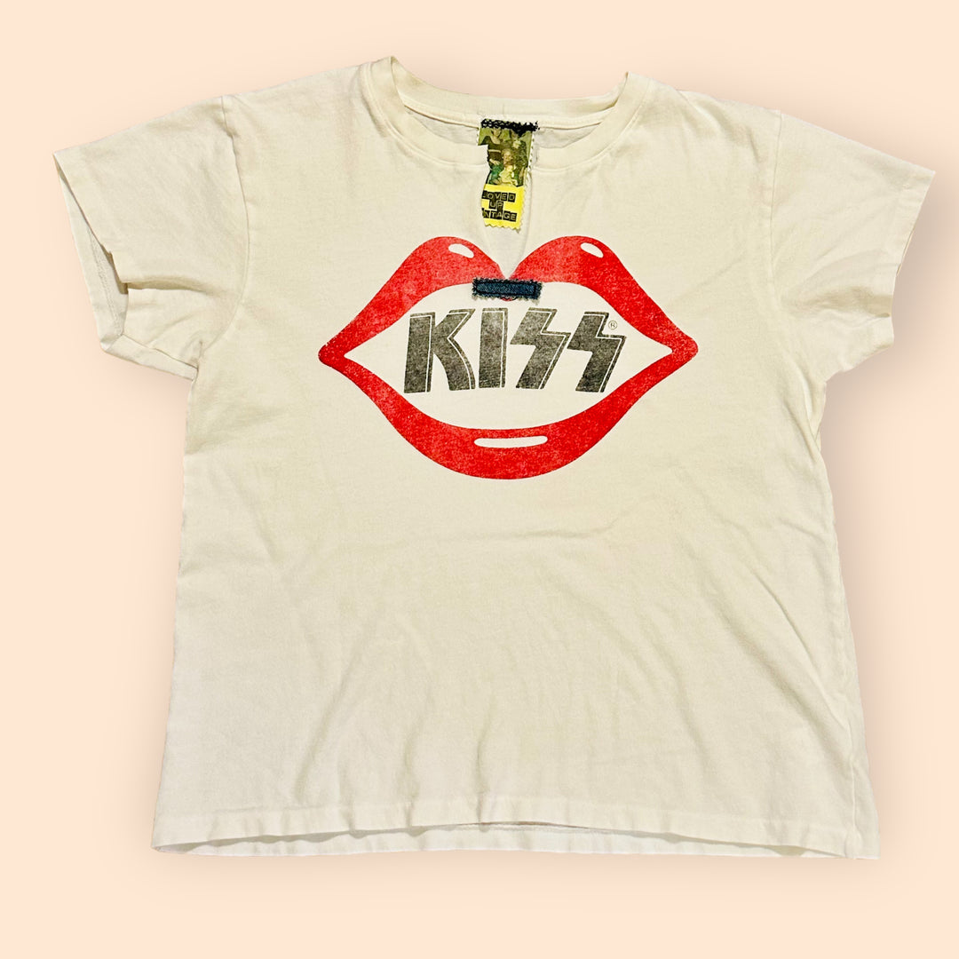 Vintage KISS Lips Tee with Sliced Neck