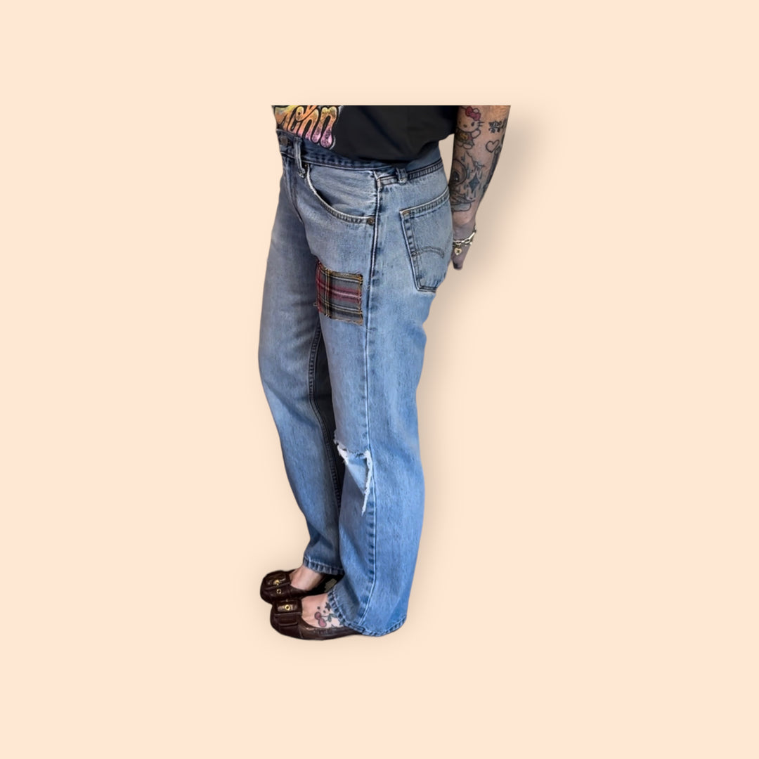 Vintage Distressed Levi’s Jeans With Handmade Patches