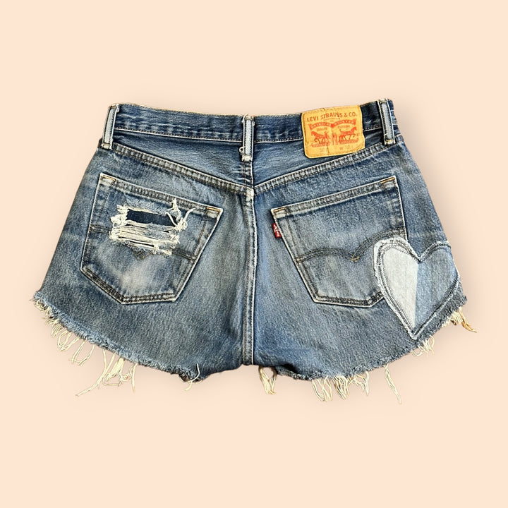 Levi's Distressed Cutoff Shorts With Handmade Kitty Patch