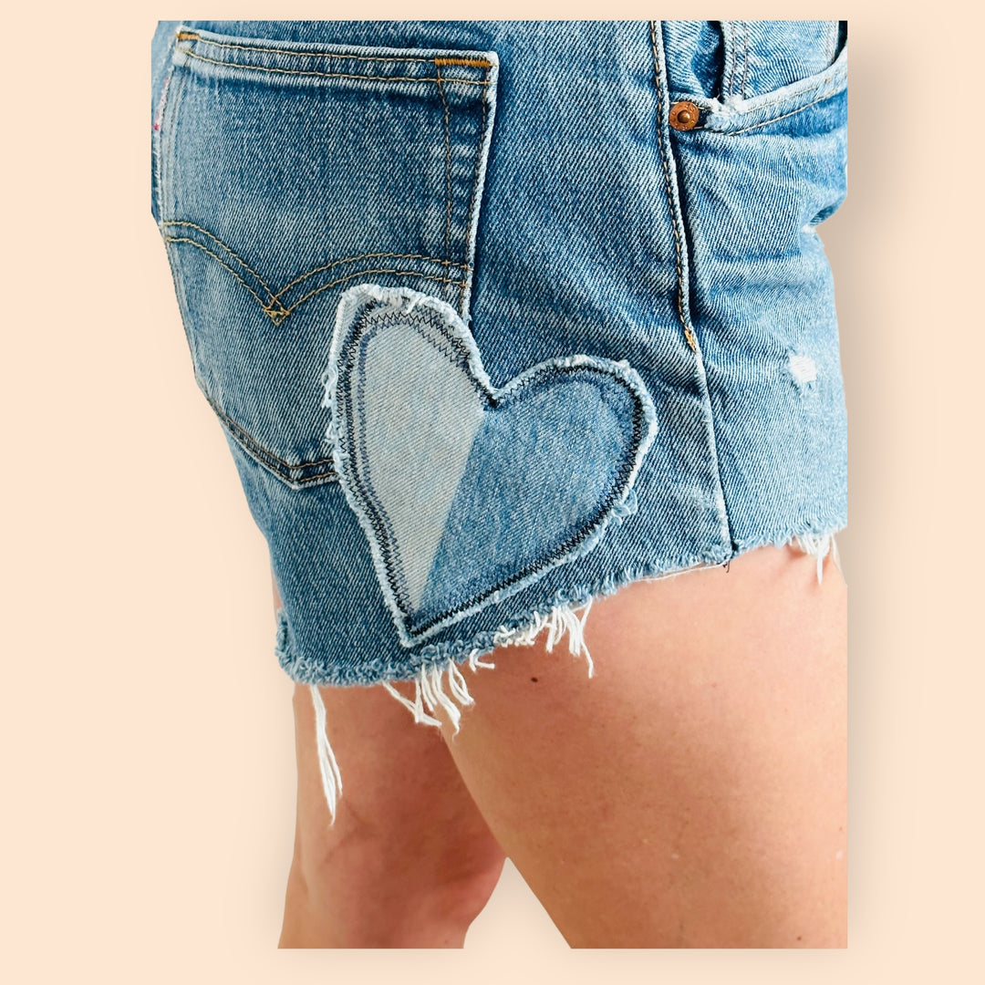 Levi's Distressed Cutoff Shorts With Handmade Kitty Patch