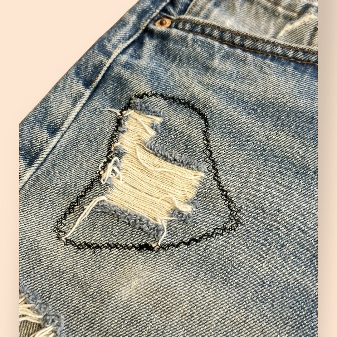 Levi's Distressed Cutoff Shorts With Handmade Patches