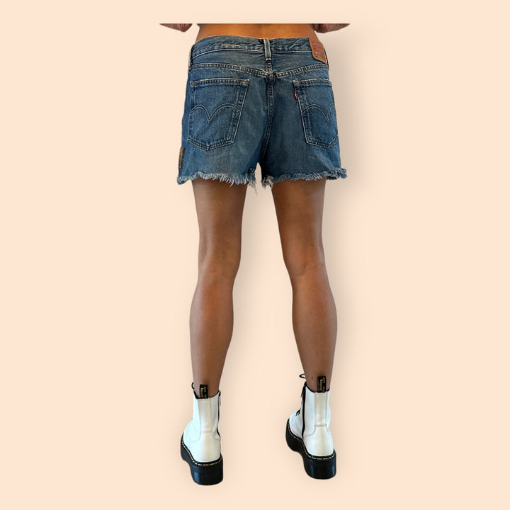 Levi's Distressed Cutoff Shorts With Handmade Kick Ass Patch