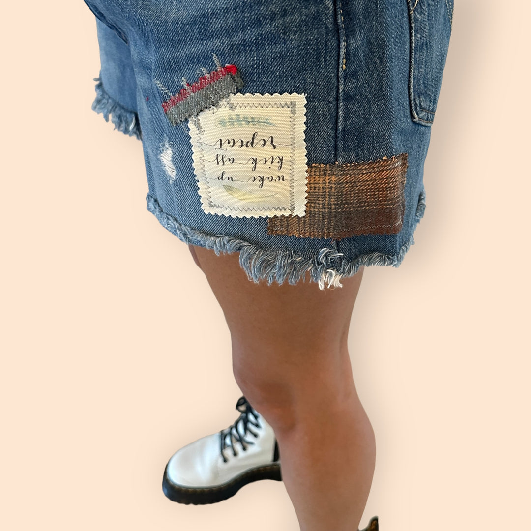 Levi's Distressed Cutoff Shorts With Handmade Kick Ass Patch