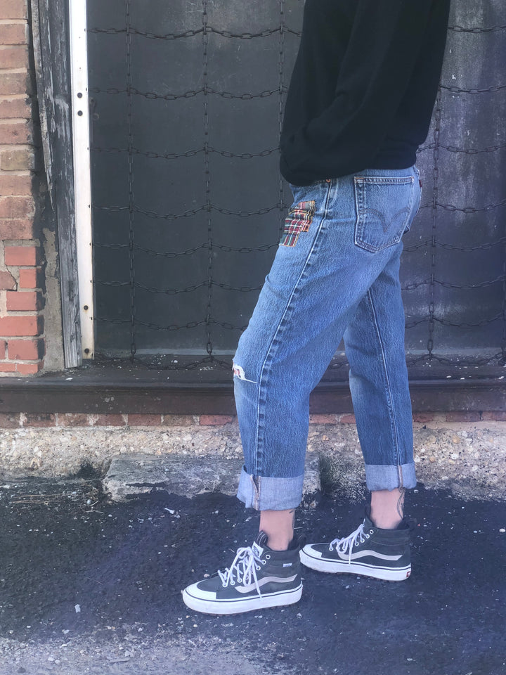 Vintage Distressed Levi’s Jeans With Handmade Patches