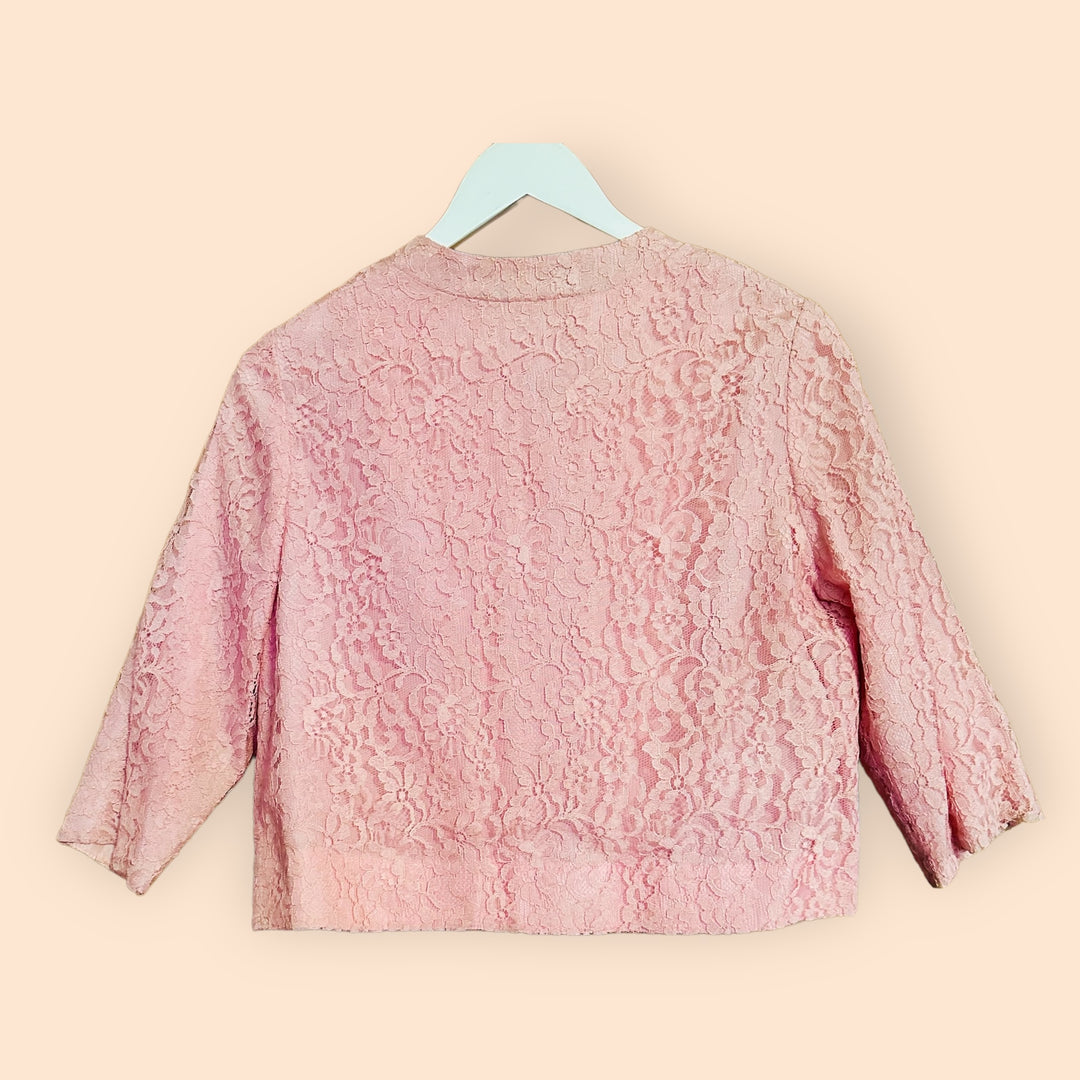 Vintage Pink Lace 3/4 Sleeve Bed Jacket